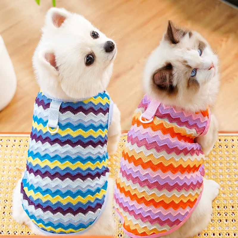 Striped Spring Summer Dog Clothes Sleeveless Teddy Bear Chihuahua Pet Cat Sweatshirt Breathable Vest for Small Medium Puppy