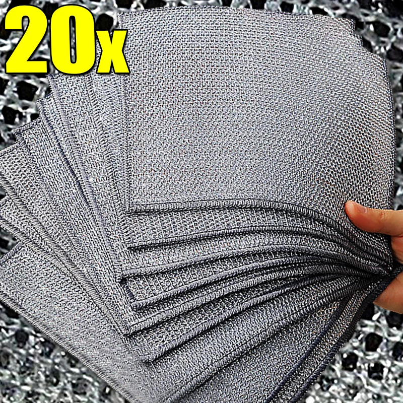 Metal Steel Wire Cleaning Rags Home Kitchen Pot Dish Pan Magic Dishcloth Towels Double Layer Non Stick Oil Steel Wire Rag Cloths