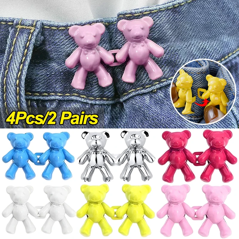 2/4Pcs Bear Jeans Button Detachable Waist Buckle Snap Fastener No Sewing Adjustable Pants Tighten Waist Instant Buttons Pins