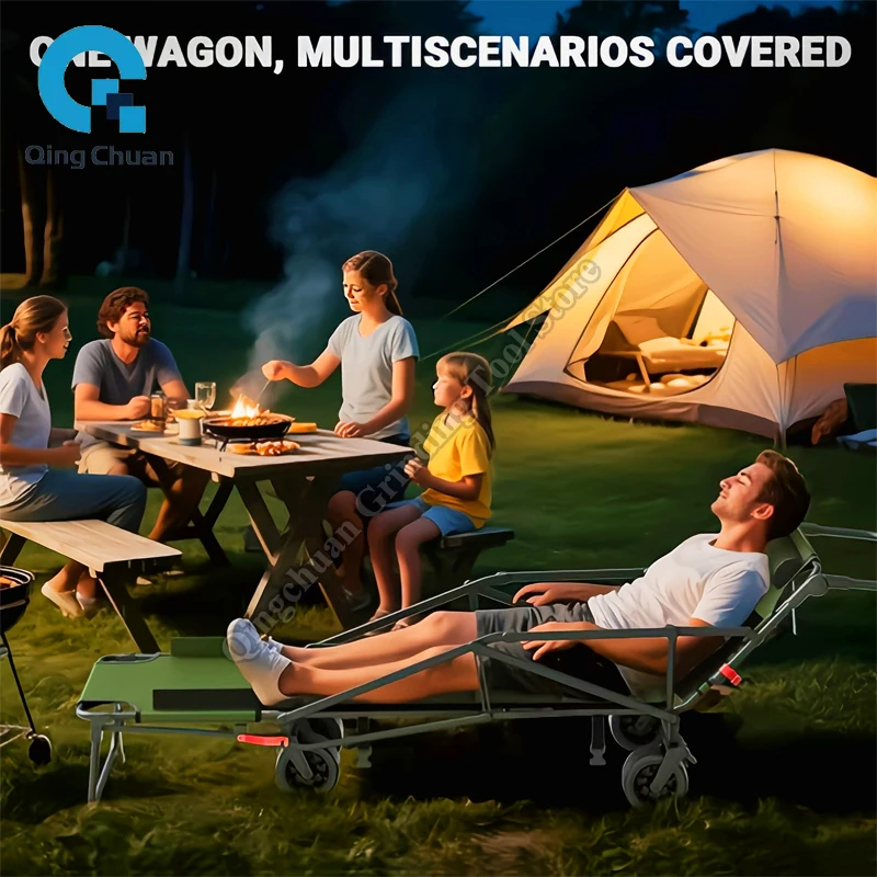عربة تخييم متعددة الوظائف في الهواء الطلق كبيرة الحجم حديقة الشاطئ مقطورة يدوية يمكن الجلوس والاستلقاء عربة التخييم المحمولة #5