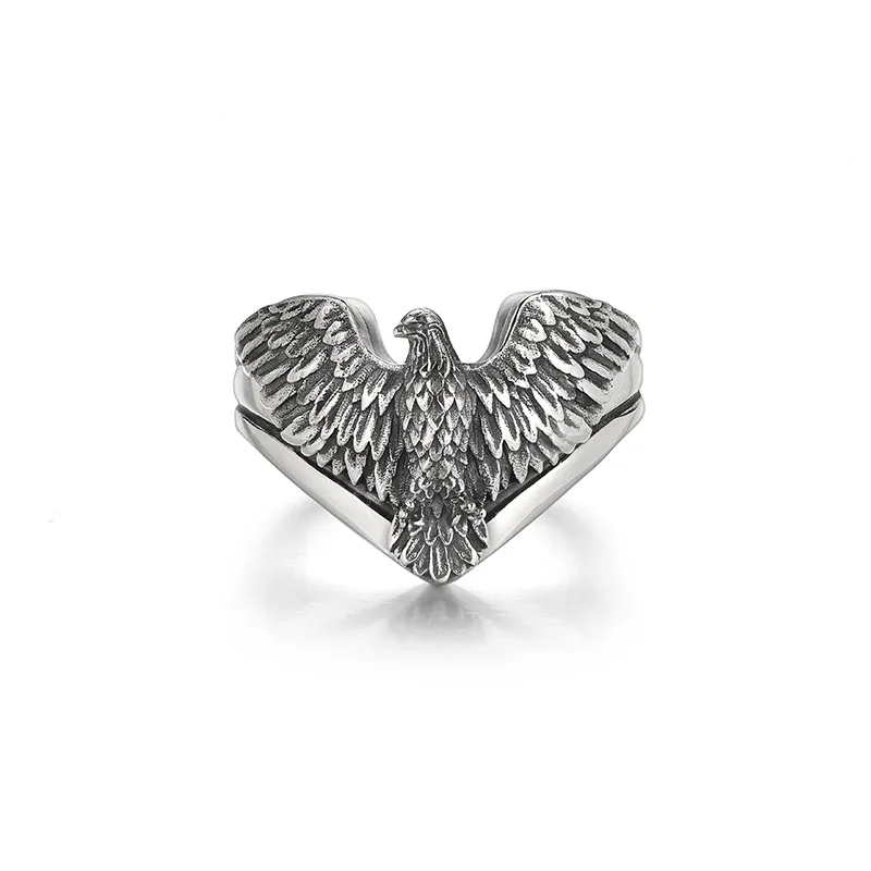 

S925 Sterling Silver Male Unique Ring Elegant Eagle Open Ring Finger for Women Men Excellent Rock Punk Fine Jewelry Circle Gift