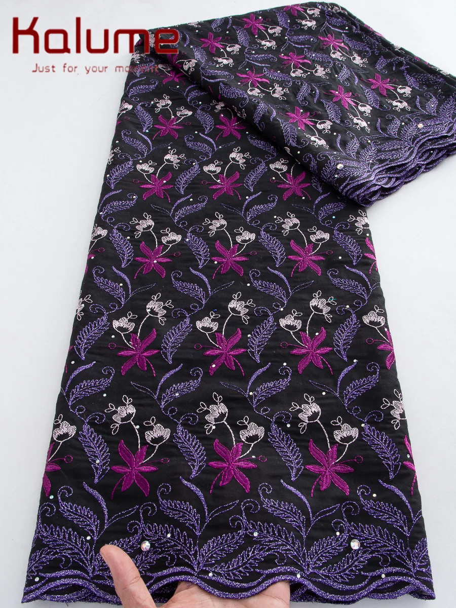 

Кружевная ткань Kalume 2026 African Swiss Voile из сухого хлопка, 5 ярдов, нигерийская вышитая кружевная ткань с камнями для женских праздничных платьев