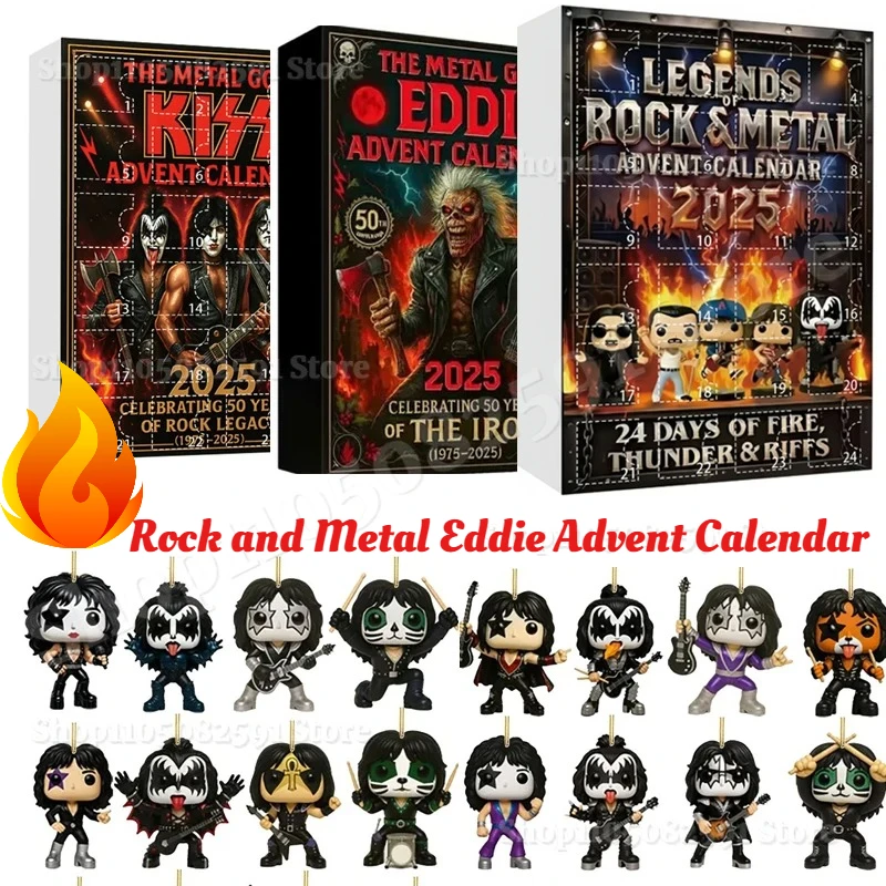 

Hot Rock and Metal Eddie Advent Calendar 2025 2D Acrylic Eddie hanging Christmas Band Pendant Advent Calendar 24pcs Keychain
