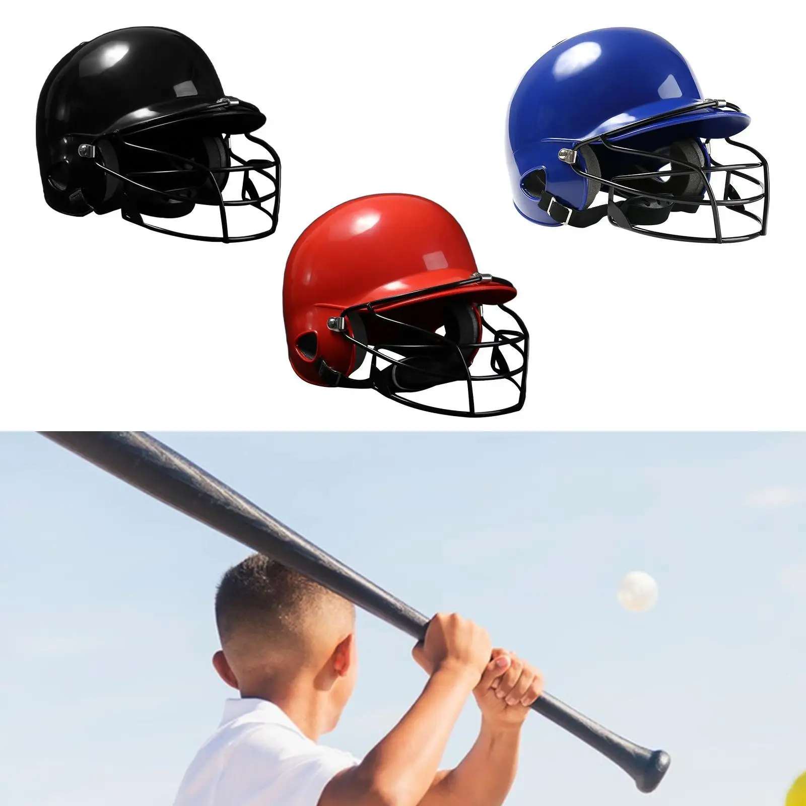 Batting Helmet with Facemask Breathable Outdoors Face Mask Protective Gear