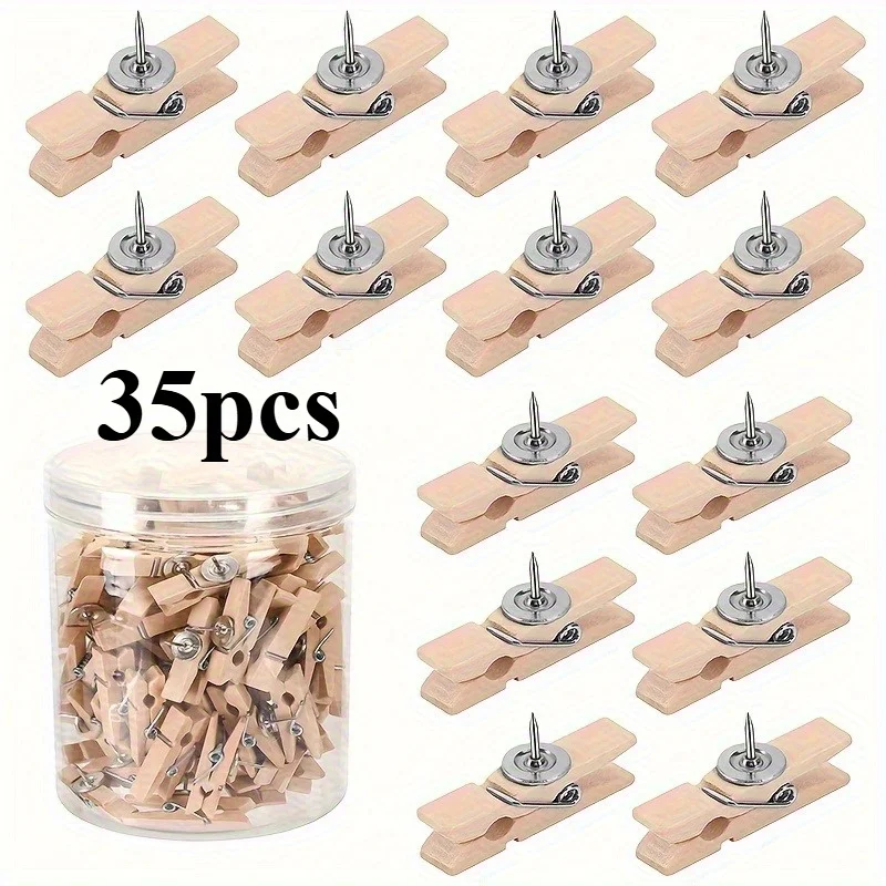 35Packed set of push pins and wooden frames，Transparent box packaging，Easy to store and carry，Multi-purpose push pins for cork b