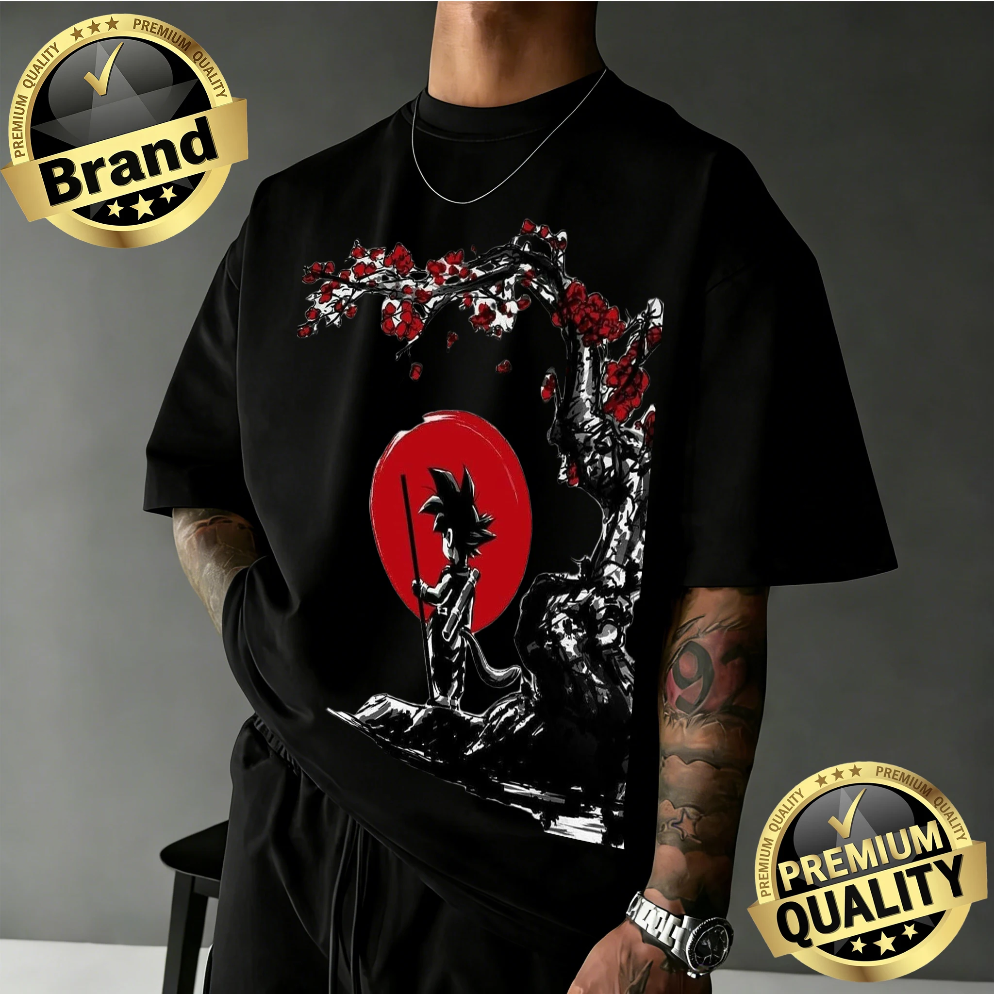 

2026 Summer New Arrival Dragon Ball Oversized T-Shirt Pure Cotton Kid Goku Red Sun Print Tee for Men Women Kids Family Matching