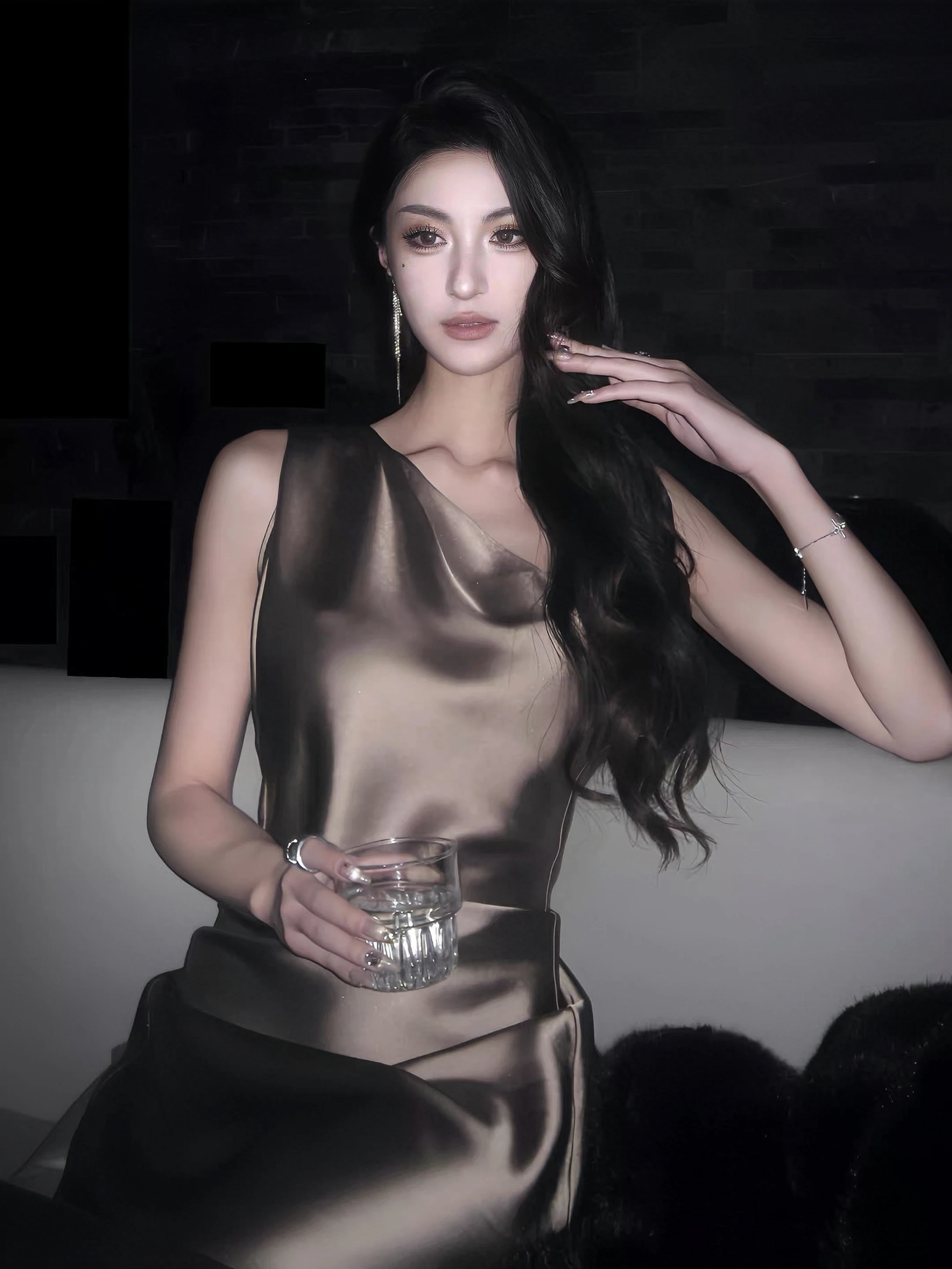 Vestido de noche sin mangas con un solo hombro para mujer, largo de seda, Maxi, Formal, para fiesta de cóctel, alfombra roja, vestido de fiesta para invitados de boda