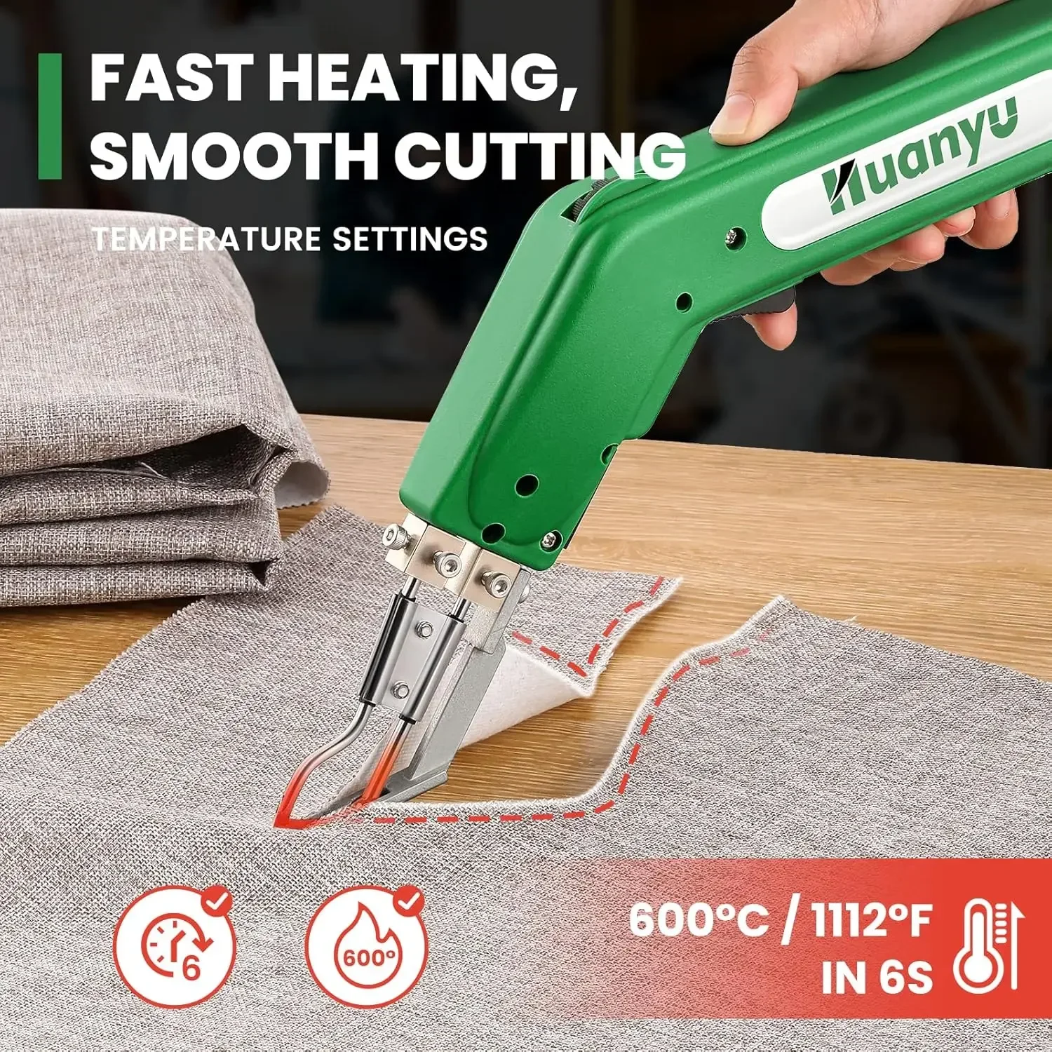 LH8 Electric Hot Knife Heat Cutter Knife Cutting Tool 600° C for Sponge Wallcloth Cloth Rope Webbing Foam (220V, 100W+4 Blades)