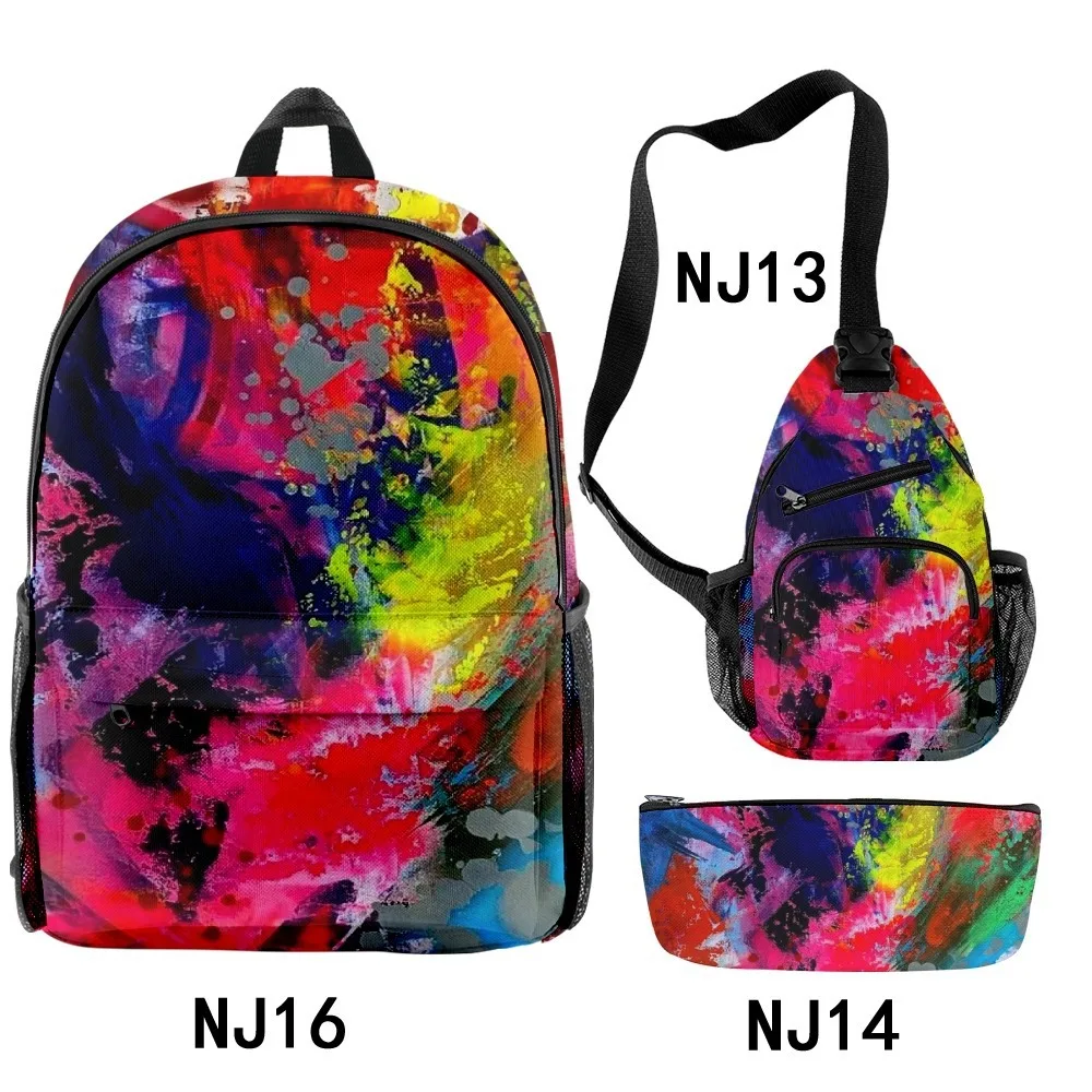 Classic Novelty tie dye graffiti oil painting 3D Print 3pcs/Set pupil School Bags Travel Laptop Backpack Chest Bag Pencil Case