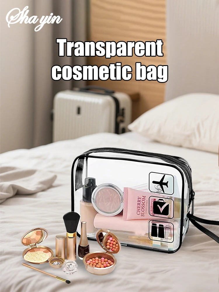Bolsa de maquillaje transparente, bolsa de aseo portátil para exteriores, bolsa de almacenamiento de viaje minimalista, bolsa de maquillaje transparente de PVC