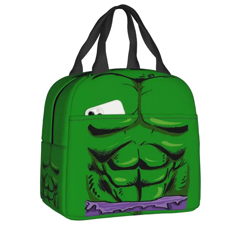 Custom Hulk Green Anger Thermal Insulated Lunch Bag Women Portable Lunch Tote for Work School Travel Multifunction Food Box