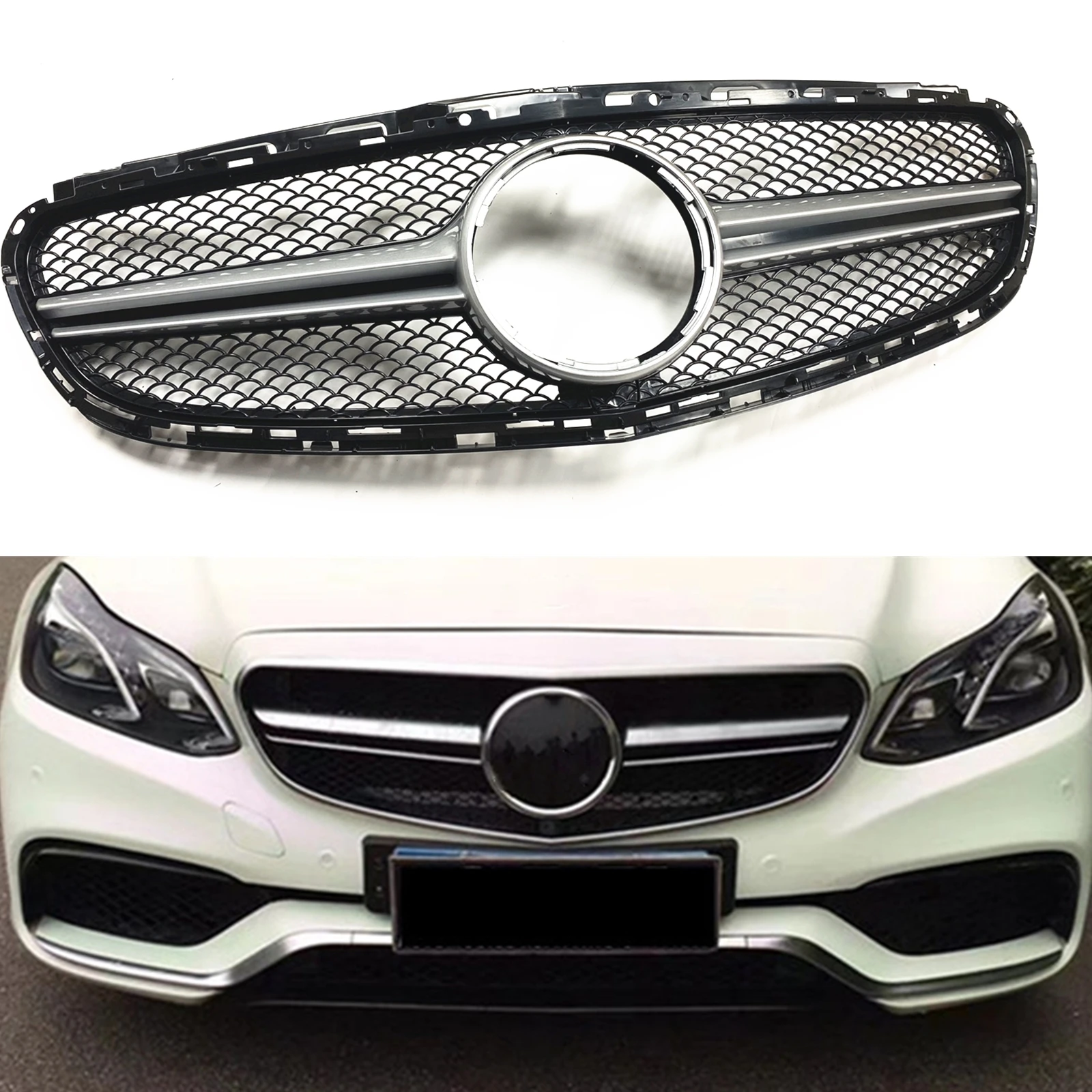 

Front Grille For Mercedes Benz E-Class W212 2014-2016 E200 E250 E300 E350 AMG Style Black/Silver Upper Bumper Hood Mesh Grill