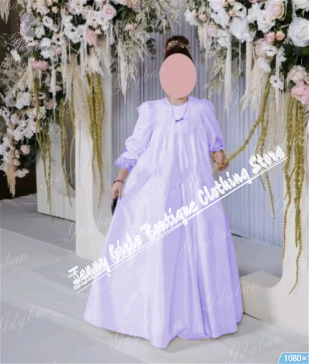 Eleganti abiti da ragazza di fiore avorio per matrimonio, girocollo, pieghe, spettacolo, maniche a tre quarti, abito da prima comunione per bambini