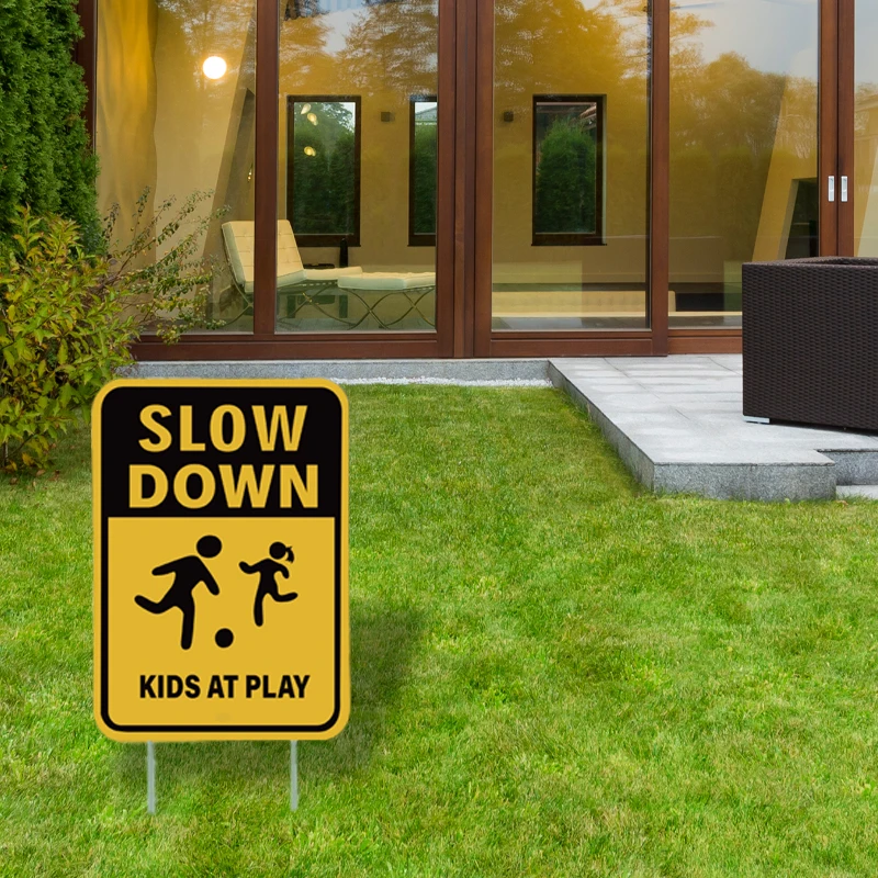 2Pcs Kids Play Caution Sign Slow Down Street Sign With Stake Yard Garden Patio Child Safety Caution Kids at Play Warning