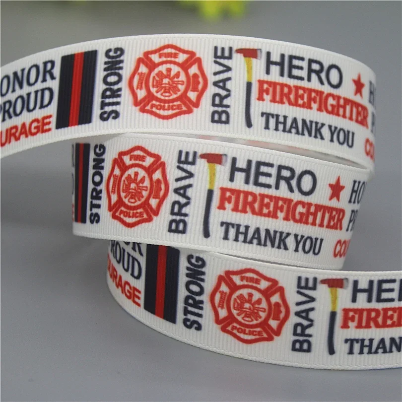 DHK 7/8\'\' 5yards Fireman Police EMS Printed Grosgrain Ribbon Accessories Material Decoration Collar DIY Sewing Craft C2596