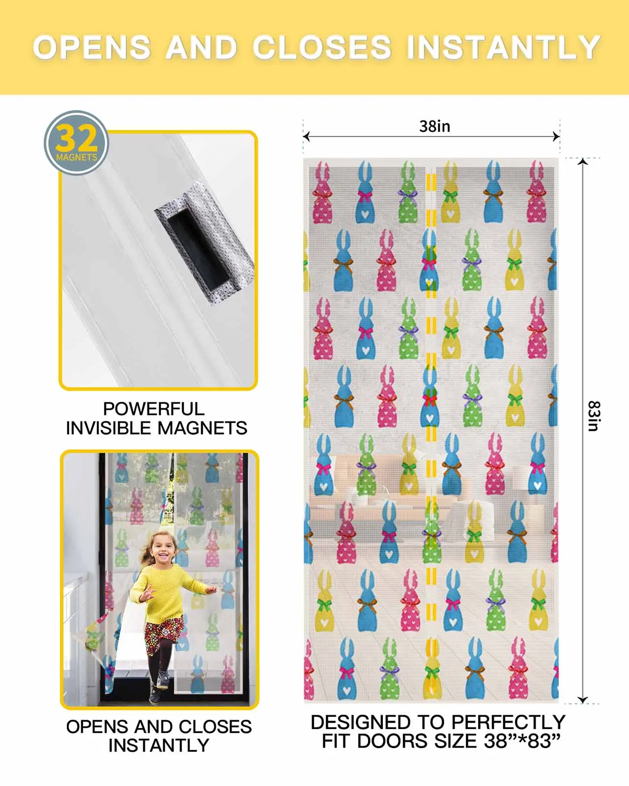 Easter Colorful Bunny Summer Magnetic Door Curtain Living Room Bedroom Home Anti-mosquito Screen Door Curtain