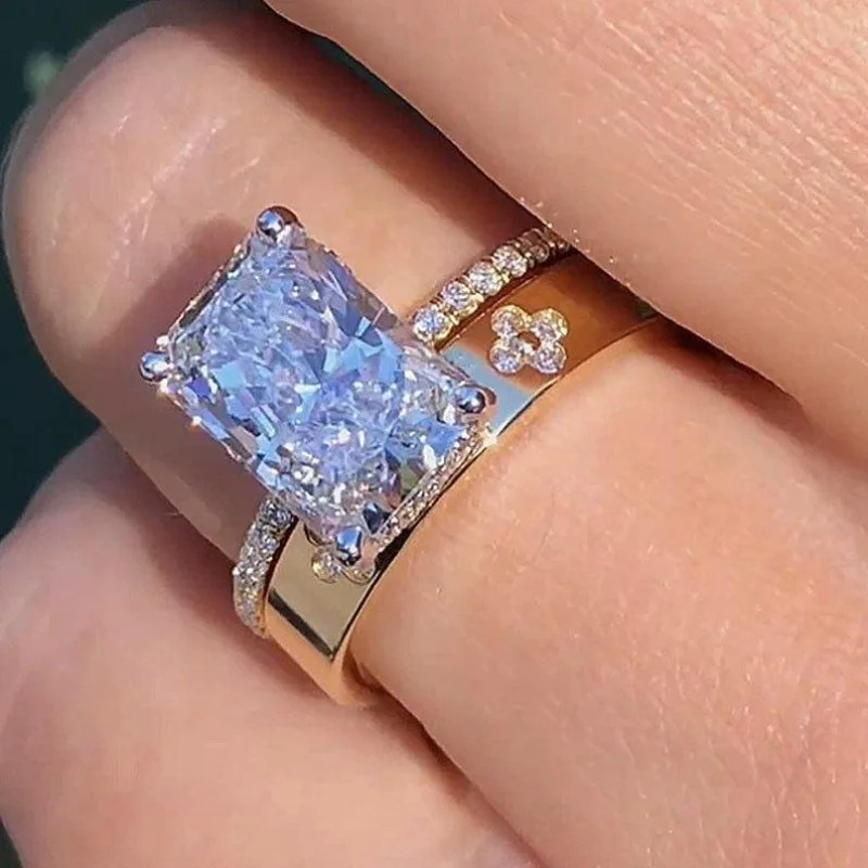 2 Pieces/set Gorgeous and Exquisite Zirconia Rings Couple Ring Bride Engagement Commitment Ring Anniversary Ring Women's Daily Accessories Valentine's Day Gift