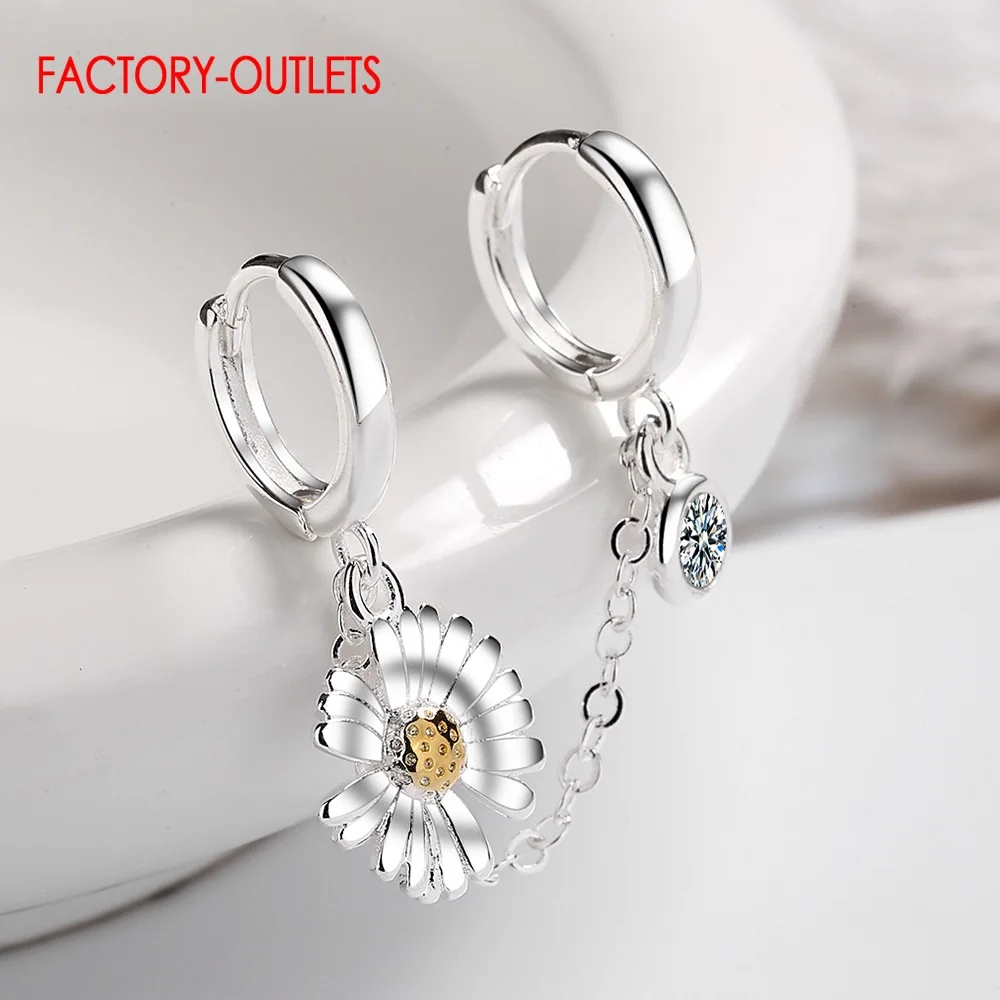 1 Pc Real 925 Sterling Silver Drop Earrings Little Daisy Pattern Abstract Design Silver Dangle Earrings For Women