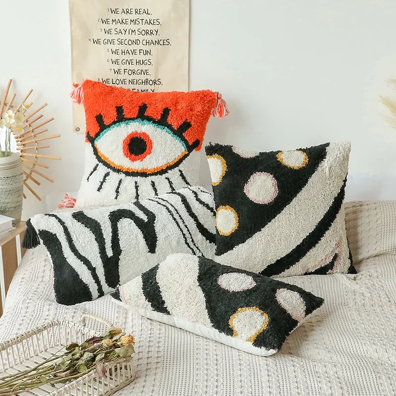 

Black Whtie Lumbar Pillow Covers for Bed Bedroom Cushion Cover Big Eyes Tufted Woven Home Decoration Pillow Case 45x45cm/30x60cm