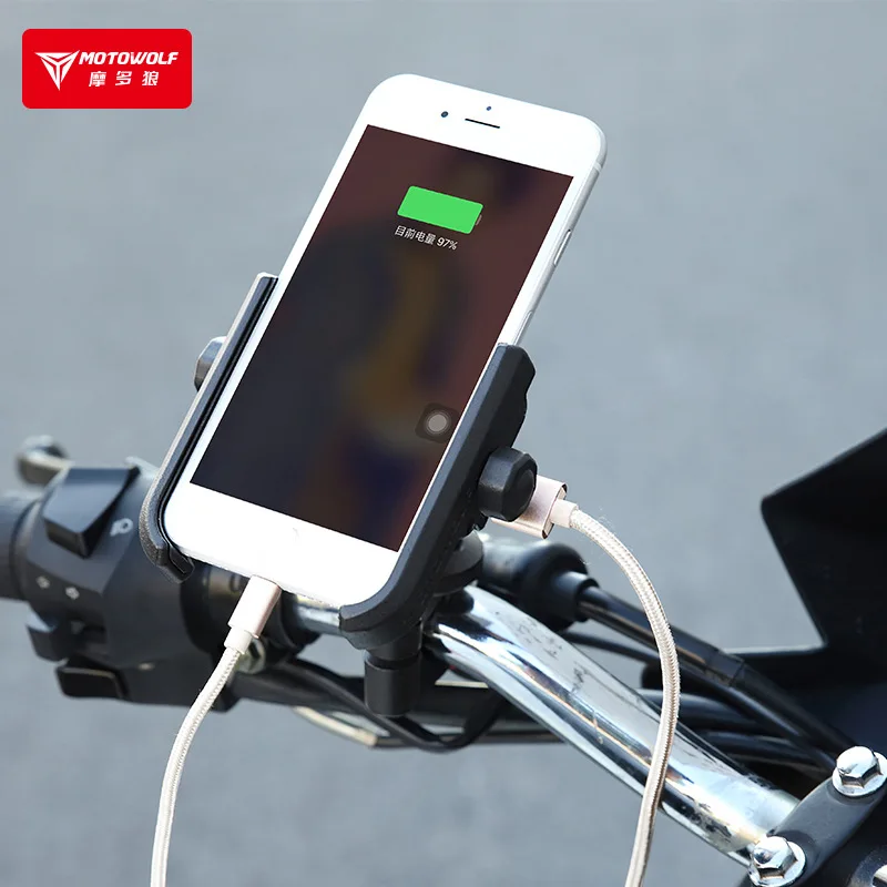 Motowolf Elektrische Fiets Generieke Aluminium Standaard Beugel Usb 12-24vcharging Motorfiets Schokbestendig Stuurstandaard