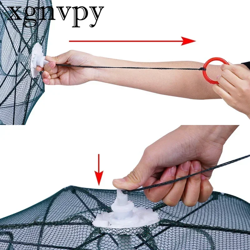 xgnvpy Strengthened 4-16 Hole Auto Fishing Net Nylon Foldable Shrimp Trap Outdoor Use