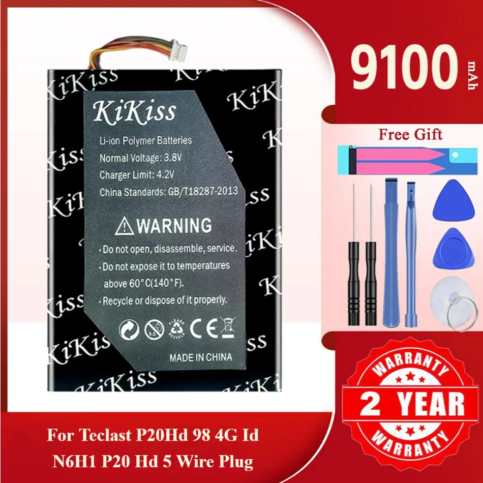 

9100mAh KiKiss Powerful Battery For Teclast P20HD 98 4G ID N6H1 P20 HD 5 Wire Plug Batteries