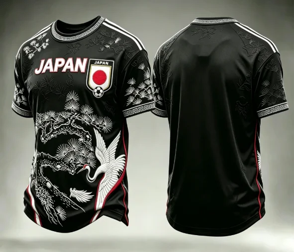 Unisex Japan Soccer Jersey Navy Emboss Torii Gate Wave Prints Nippon Text Sakura Shield Cuffs 2026 Crest Fan Football Shirt