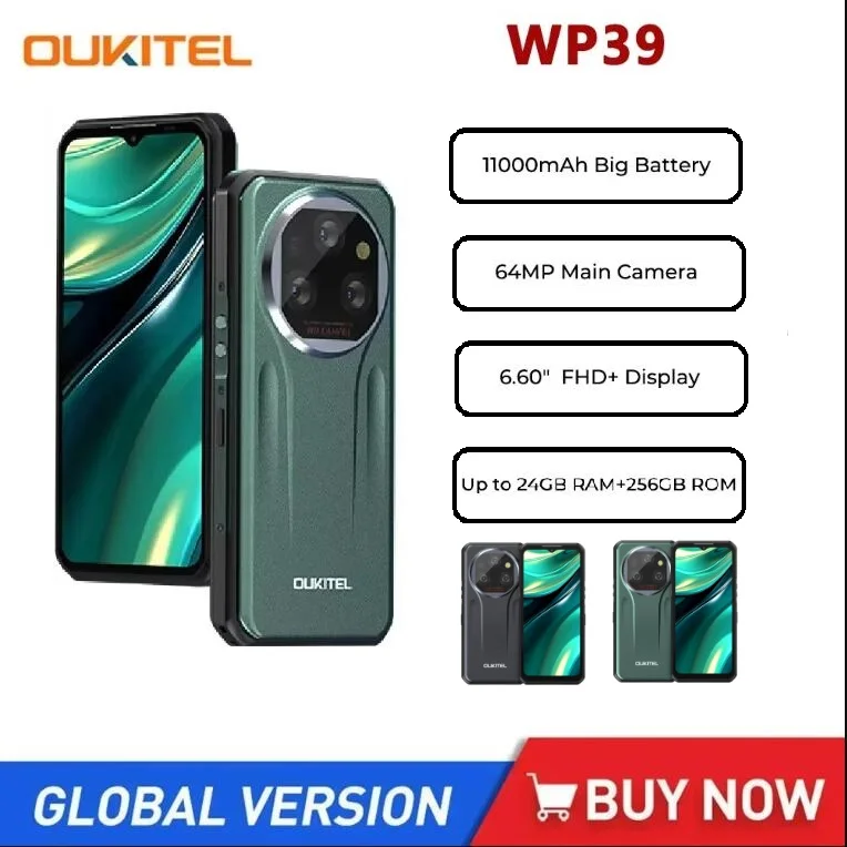 Oukitel WP39 Rugged 5G Smartphone Android 14 24GB(6+18)+256GB Octa Core 6.60Inch FHD+ 64MP Camera 11000mAh Phone celulares