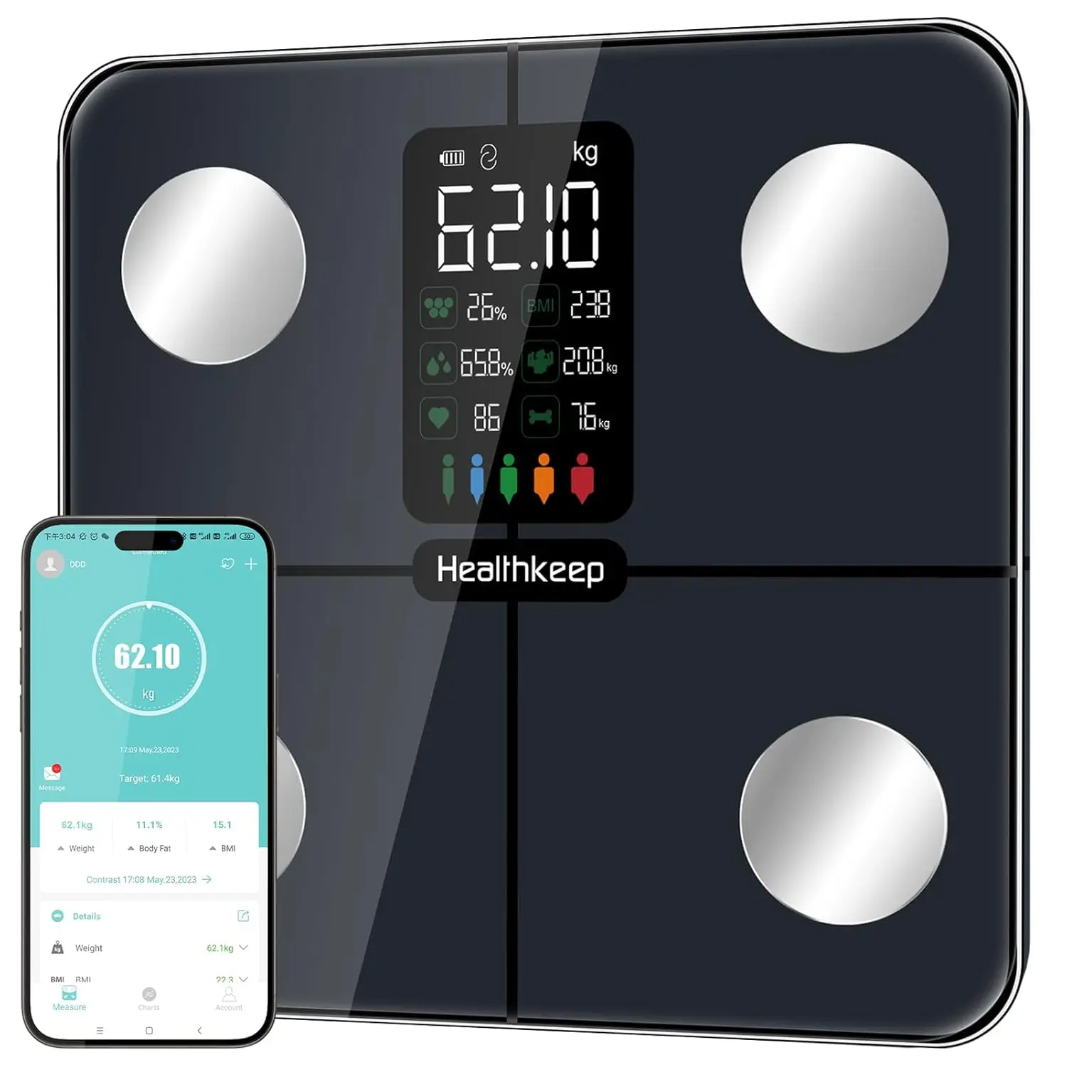 

Smart Body Scale with Large Backlit Display, 15 Health Metrics, Bluetooth Sync & Multi-User Modes