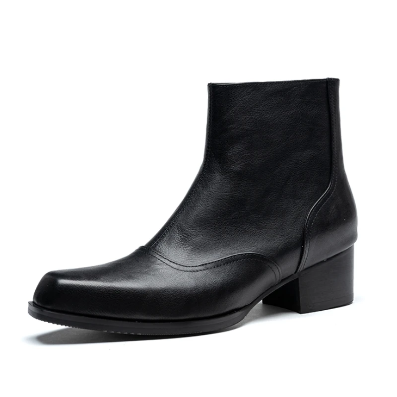 5 Cm High Heels Mens Warm Boots Luxury Genuine Leather British Style Handmade Winter Fashion Ankle Social Shoes with Height Man
