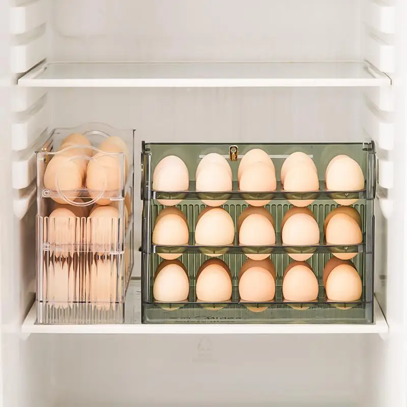 Flippable Egg Holder for Refrigerator Egg Storage Organizer Container 3 Layer Refrigerator Side Door Egg Storage Bins for Home