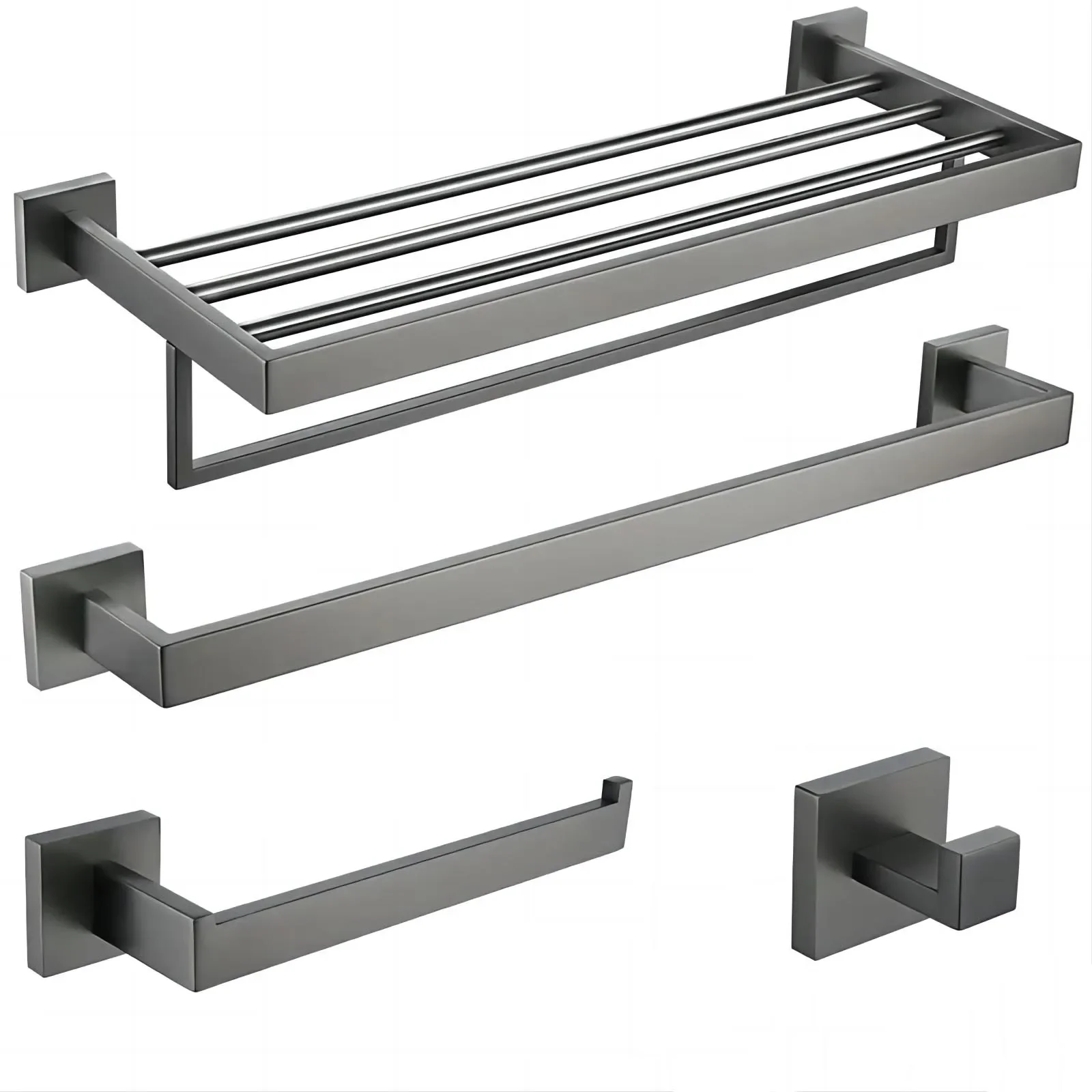 Gunmetal Stainless Steel Bathroom Accessorie Hardware Towel Rack,Toilet Paper Holder, Robe Hook, Towel Bar