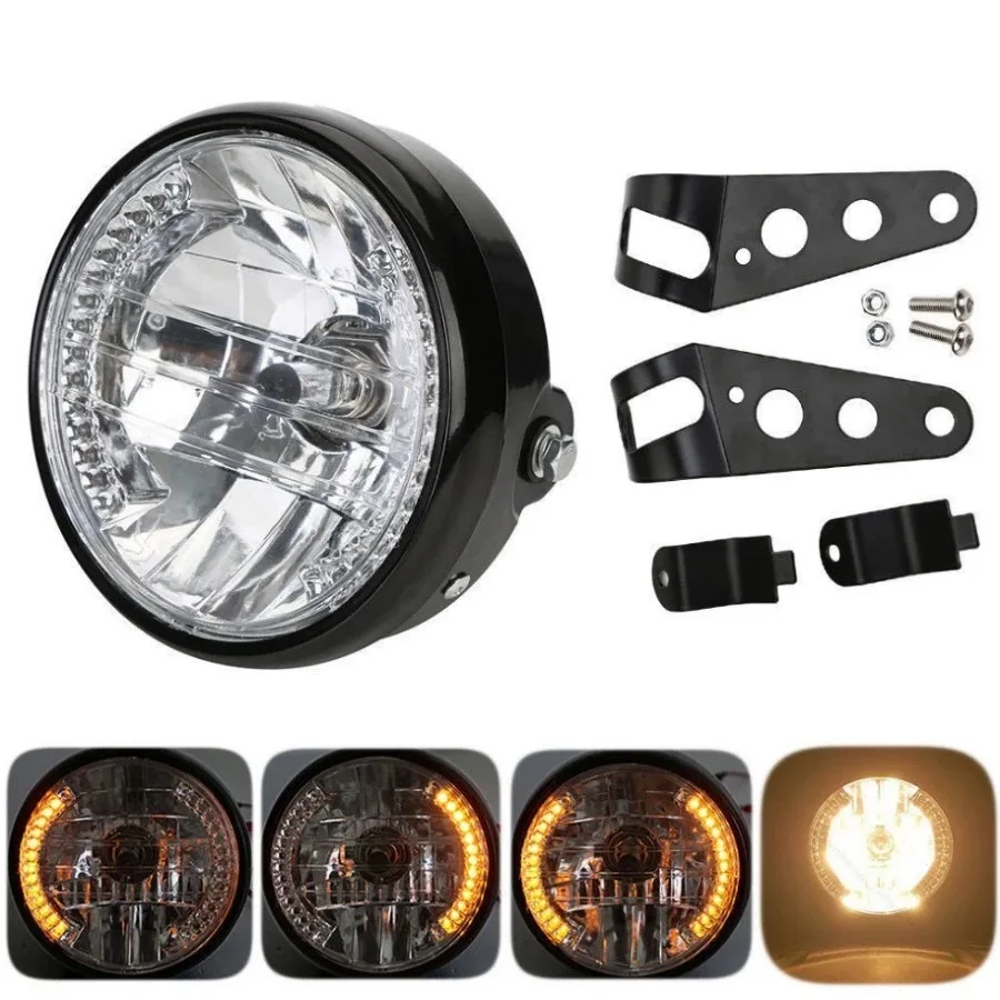 NewUniversal 7 Inch Motorcycle Bike Headlight Riding Gear H4 35W LED Head Lamp 9 Wires Turn Signal Light 12V H4 Headlamp