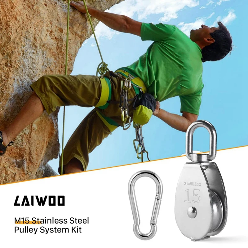 M15 Stainless Steel Pulley System Kit-Heavy-Duty Pulley Wheel, Pulley Block With Nylon Rope, For Lifting, DIY Projects Durable