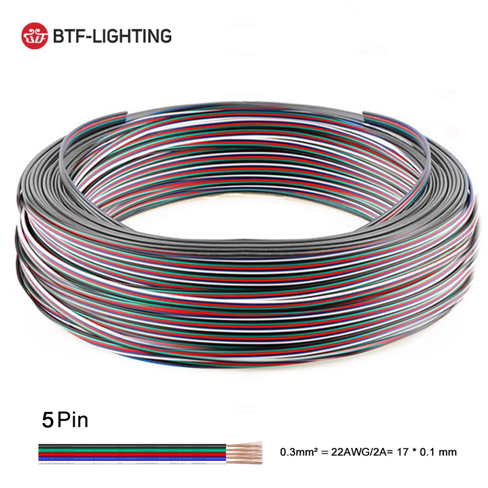 10 Meters 22 AWG Electric Wires Flexible LED Power Cables WS2812B WS2815 5050 RGBW RGBCCT Strip Lights Extension Wire Connector