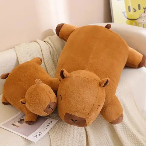 Capybara en peluche Kawaii, 1 pièce, Animal, fruits, kaki, Long oreiller, poupée douce, jouets de dessin animé, décor de coussin, cadeaux pour bébé garçon