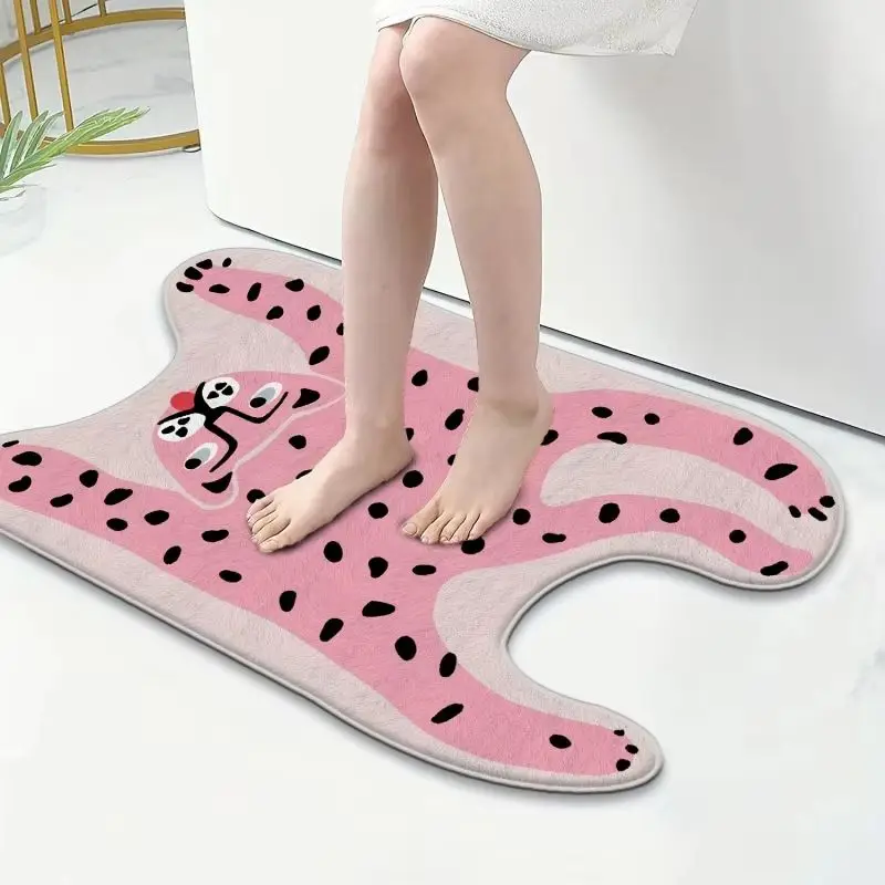 VIKAMA Irregular Pink Leopard Shaped Bath Mat Cute Animal Design Non‑Slip Floor Rug For Bathroom Bedroom Ins Style Home Decor