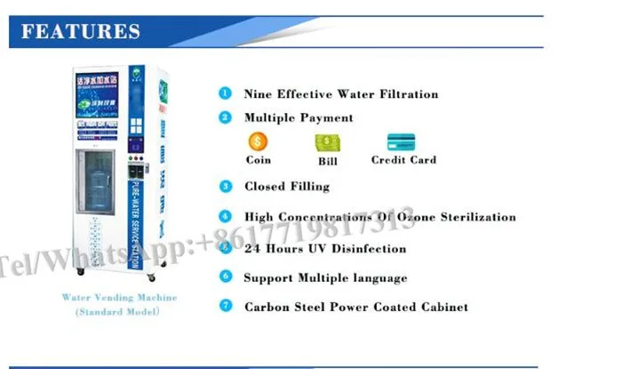 Venda quente Dispensador de água Máquina de venda automática de água alcalina Máquina de venda automática de água potável