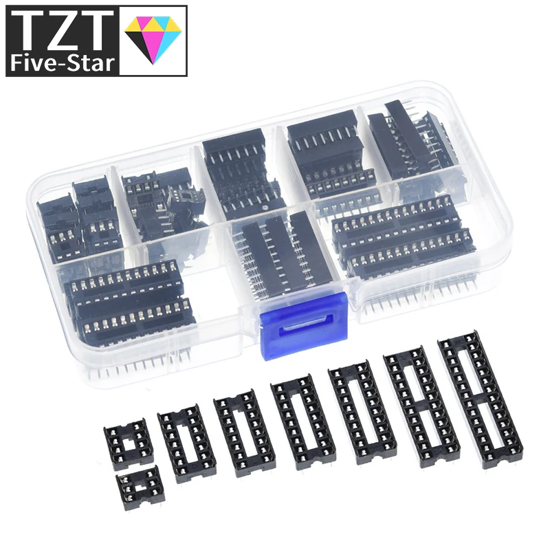 66PCS/Lot IC-Sockets Adaptor Solder Type Socket Kit TZT 6,8,14,16,18,20,24,28 pins for Electronic Components