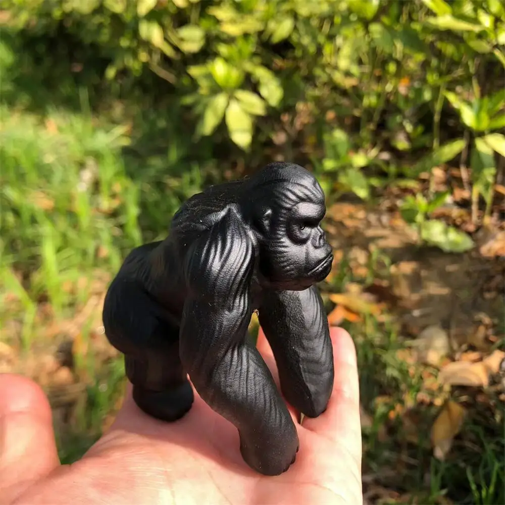 1PCS Natural Black Obsidian Chimpanzee Carving Animal Statue Quartz Healing Gemstone Craft Unique Christmas Gift