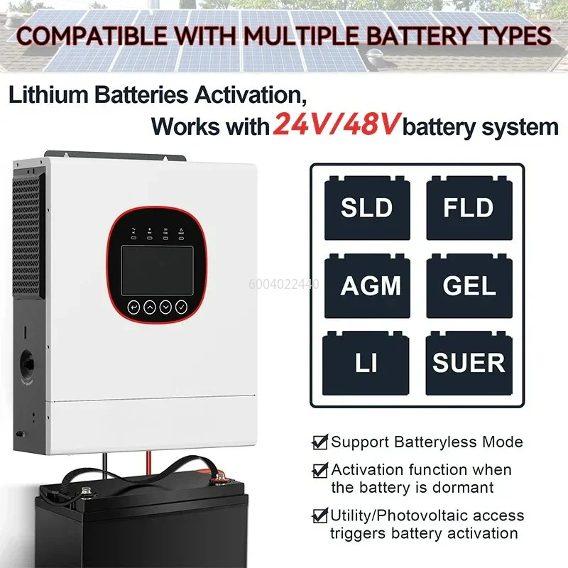 5KW 6.5KW Solar Hybrid Inverter 24V 48V 230Vac With MPPT 120A 160A Charging Controller Built-in WIFI Solar Inverter