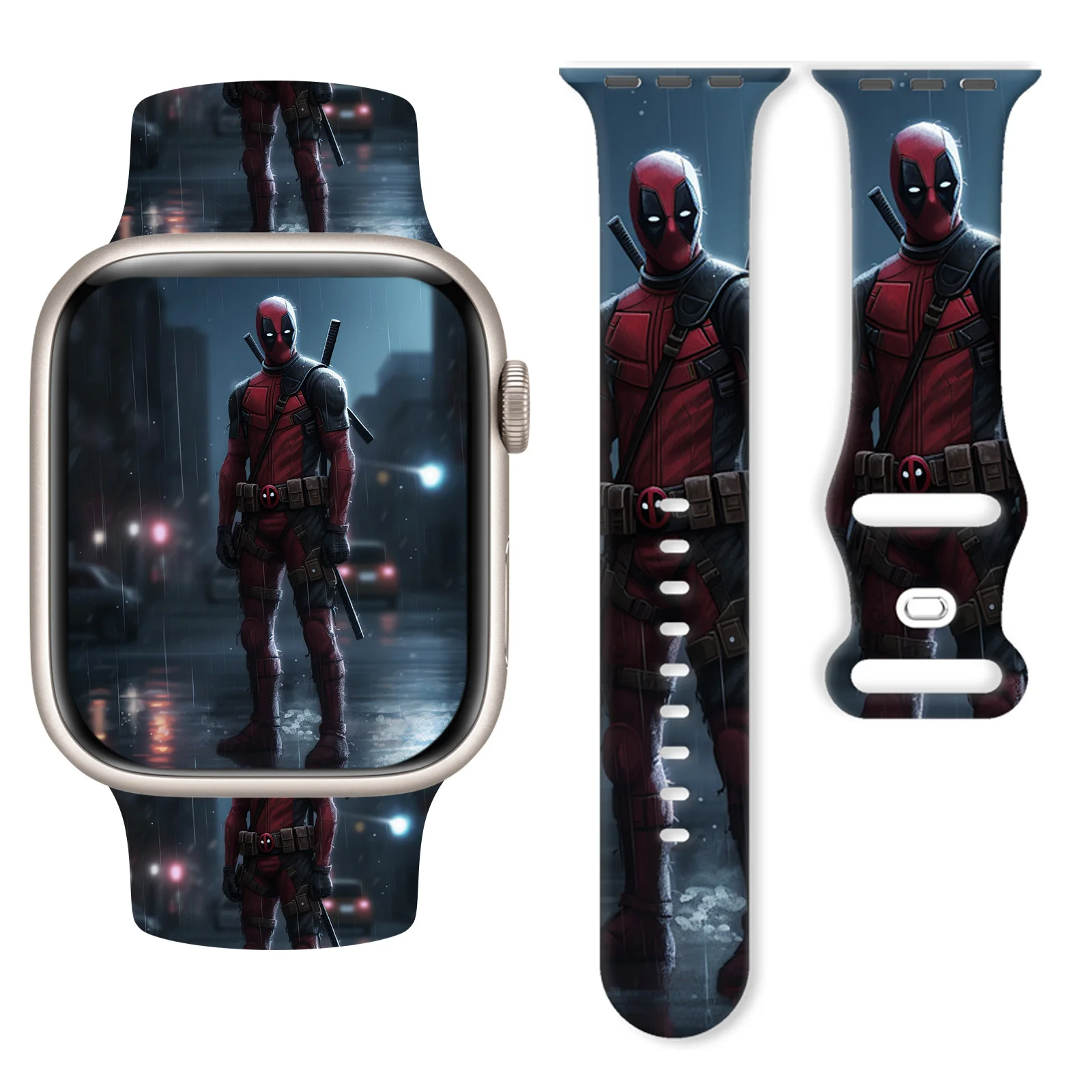 

Deadpool Print Strap for iWatch 11 10 9 8 Silicone Band Replaceable Bracelet for Apple Watch 46mm 44mm 42mm 41mm 38mm Watchban