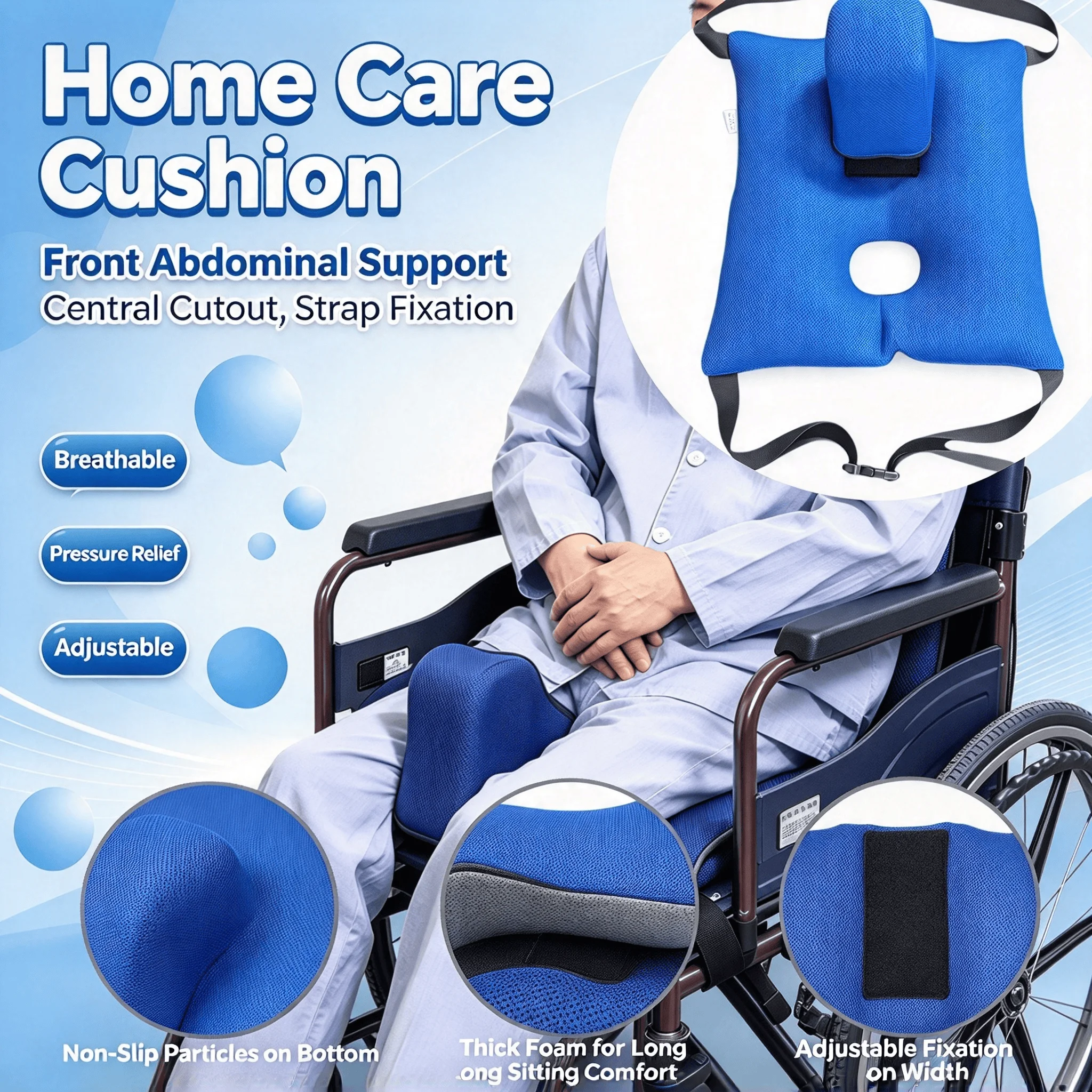 Non-Slip Wheelchair Seat Cushion, Split Design Anti-Displacement Pressure