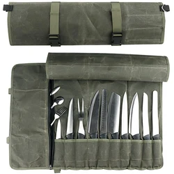 Portable Chef Knife Bag Canvas Durable Professional Kitchen Cleaver Japanese Storage Pocket Carrying Roll Bag Outdoor Organizer