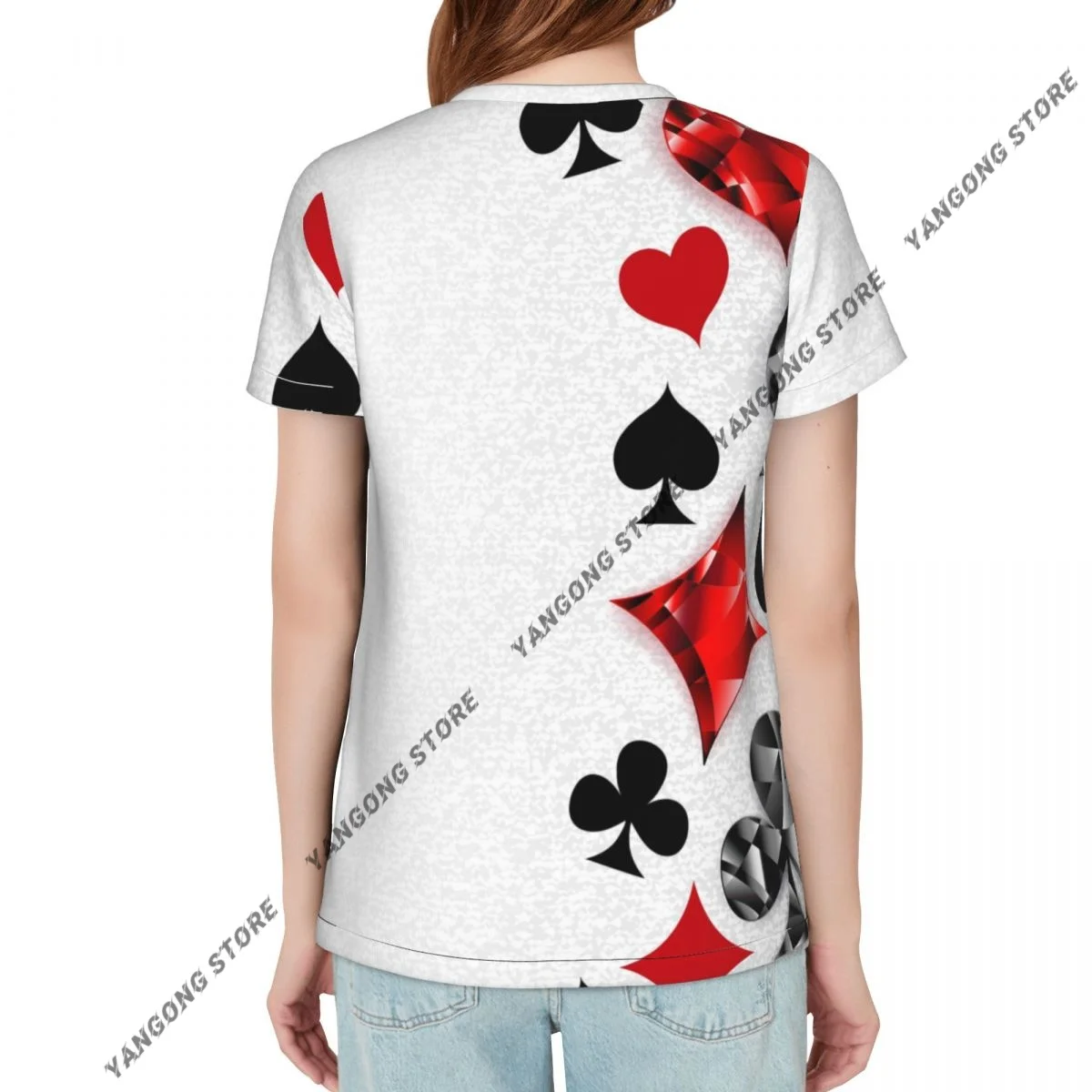 T Shirt Women Polygonal Playing Cards Tee Shirt Casual Round Neck Short Sleeve Streetwear Female T-Shirt