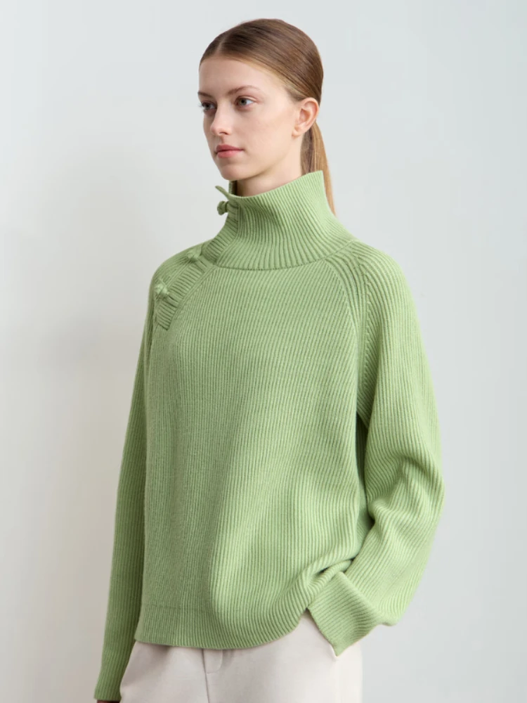 

AMII водолазка женский свитер 2025 зима новый вязаный свитер в китайском стиле модный свободный однотонный топ с длинными рукавами12444235