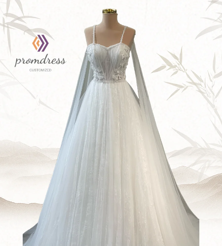 Шикарное свадебное платье в стиле бохо на бретельках, кружевное богемное платье невесты с бисером, пляжное трапециевидное тюлевое кельтское свадебное платье 2025, по индивидуальному заказу