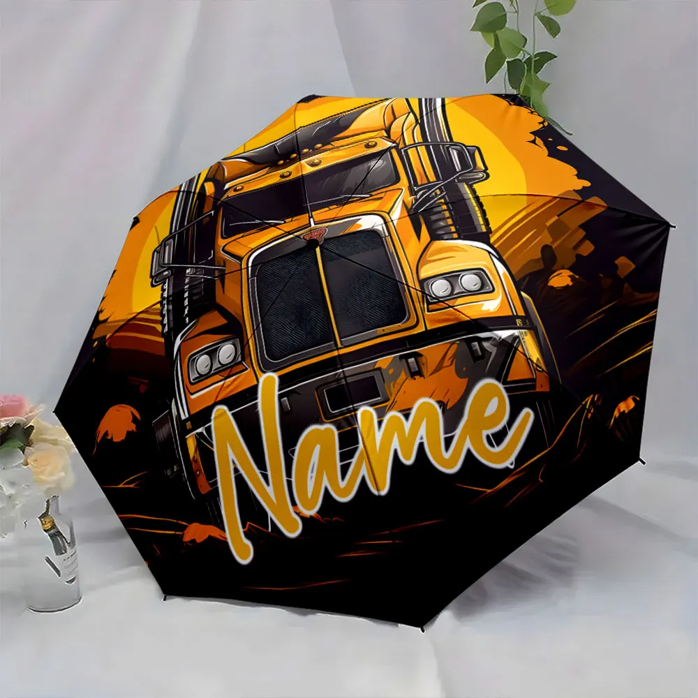 Custom Name Bright Truck Design Umbrella Print 8 Iron Ribs Folding Umbrella Auto-Open Fashion Sunshade