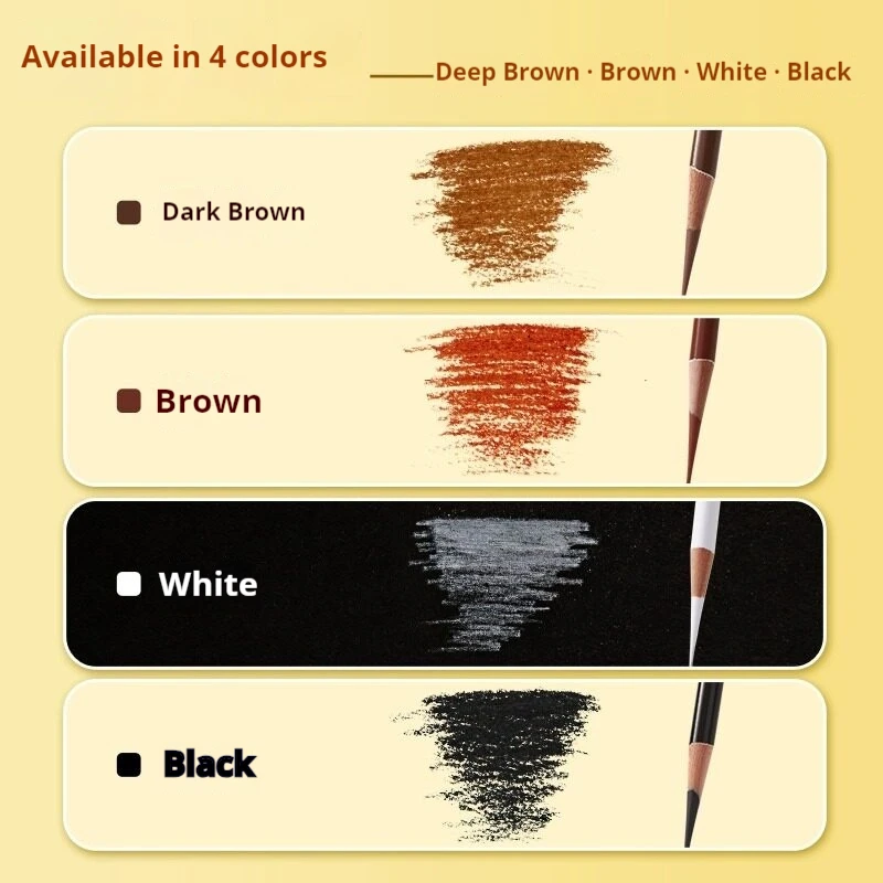 NYONI Colored Charcoal Pencils White, Black, Brown, Dark Brown, Wooden Charcoal Pencils for Sketching, Drawing & Art Stationery