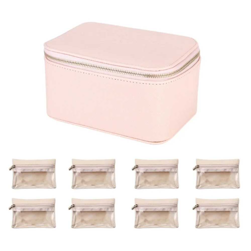 

New Portable Travel Jewelry Box Large Capacity with 6/12pcs Small Pouches Jewelry Case PU Leather Small Item Storage Box